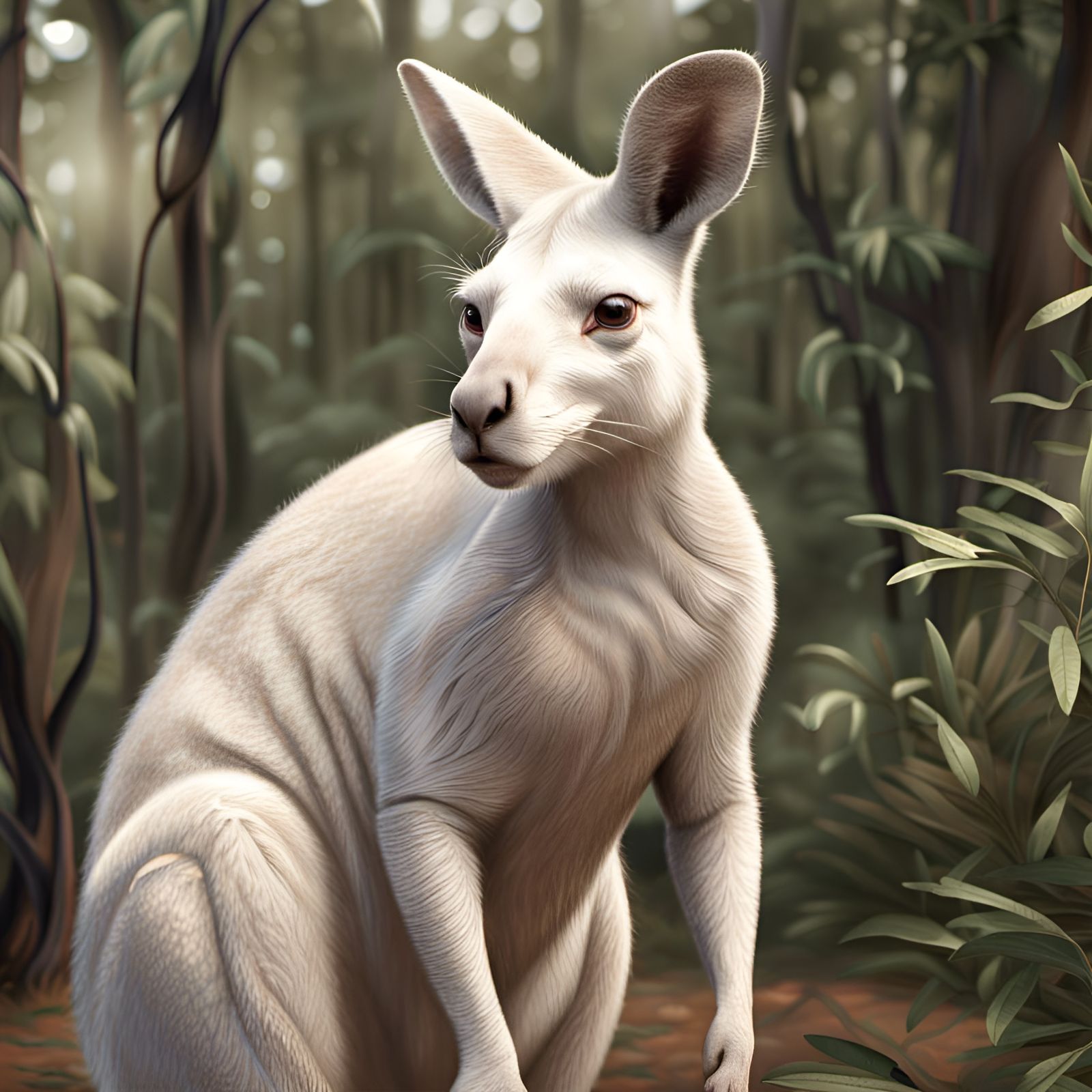 Albino Kangaroo in Bush: 8K Detailed Resolution