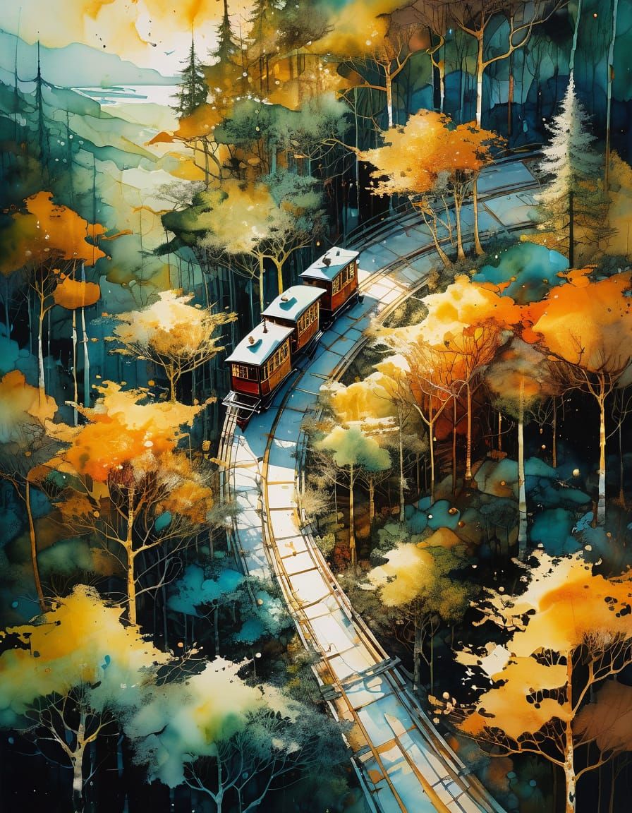 Surreal Carriage on Forest Road in Dreamlike Style