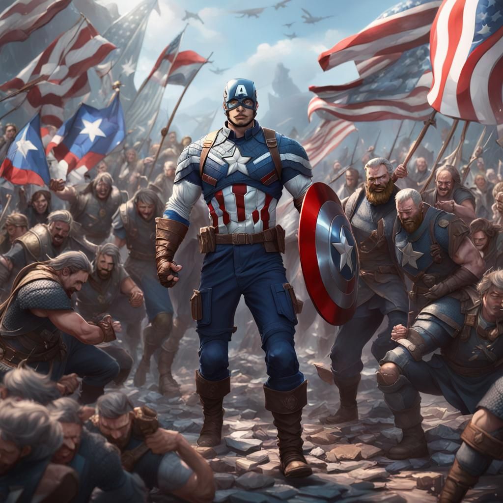 Captain America with Vikings in 3D Anime Art