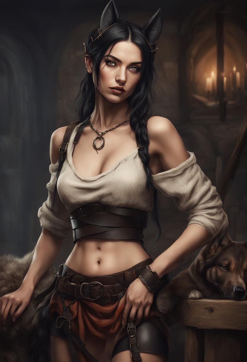 Medieval Fantasy Girl with Dog Ears Concept Art