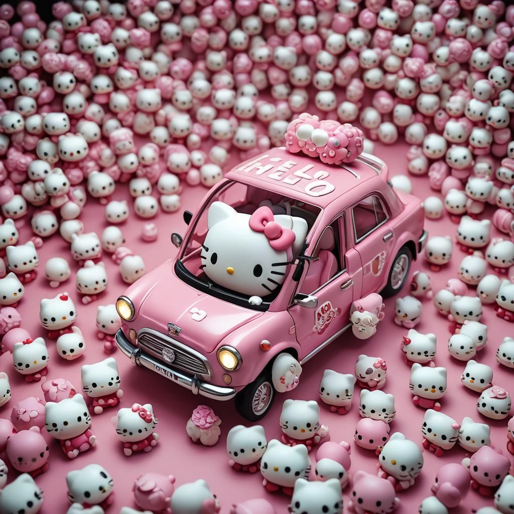 Hello Kitty Car in Cute Chibi Style