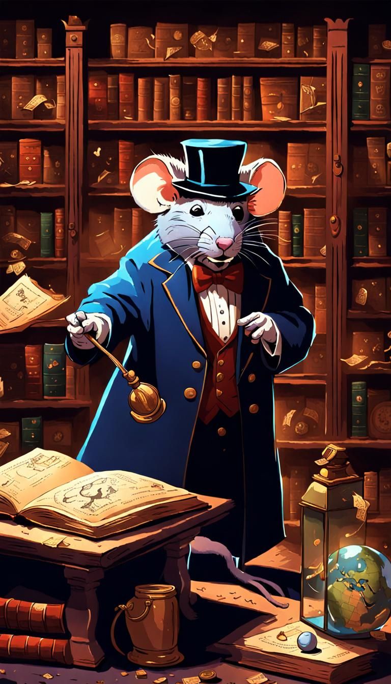 Rat Magician's Library: A Whimsical AI Image