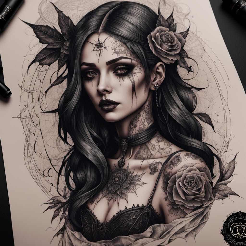 Gothic Tattoo Designs on Vintage Parchment