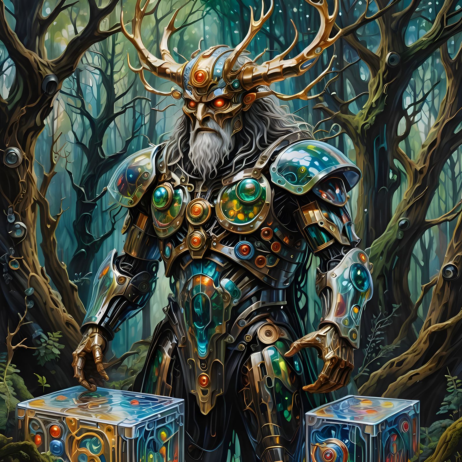 Surreal Celtic God with Organic Machine Beings