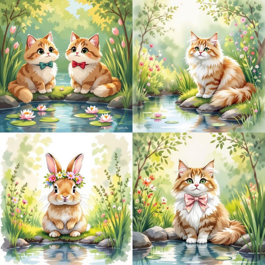 Relaxed Fluffy Creature by a Pond