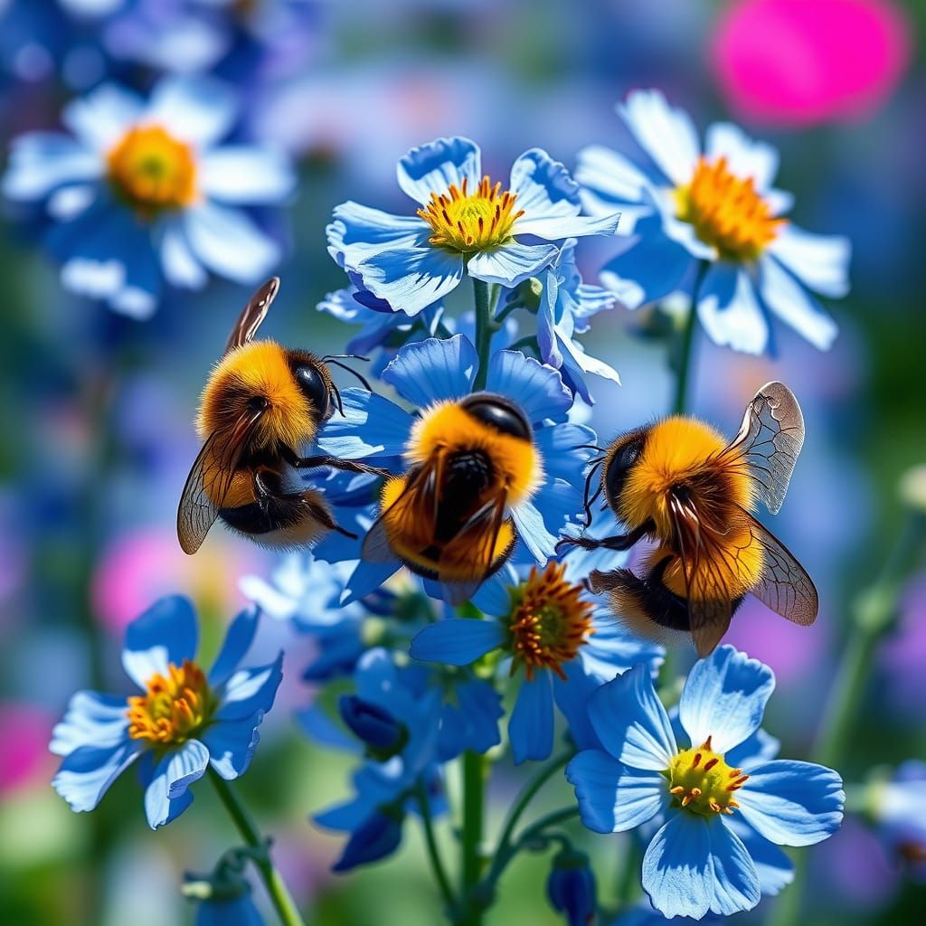 Vibrant Summer Bees in Hyperrealistic Splash Art