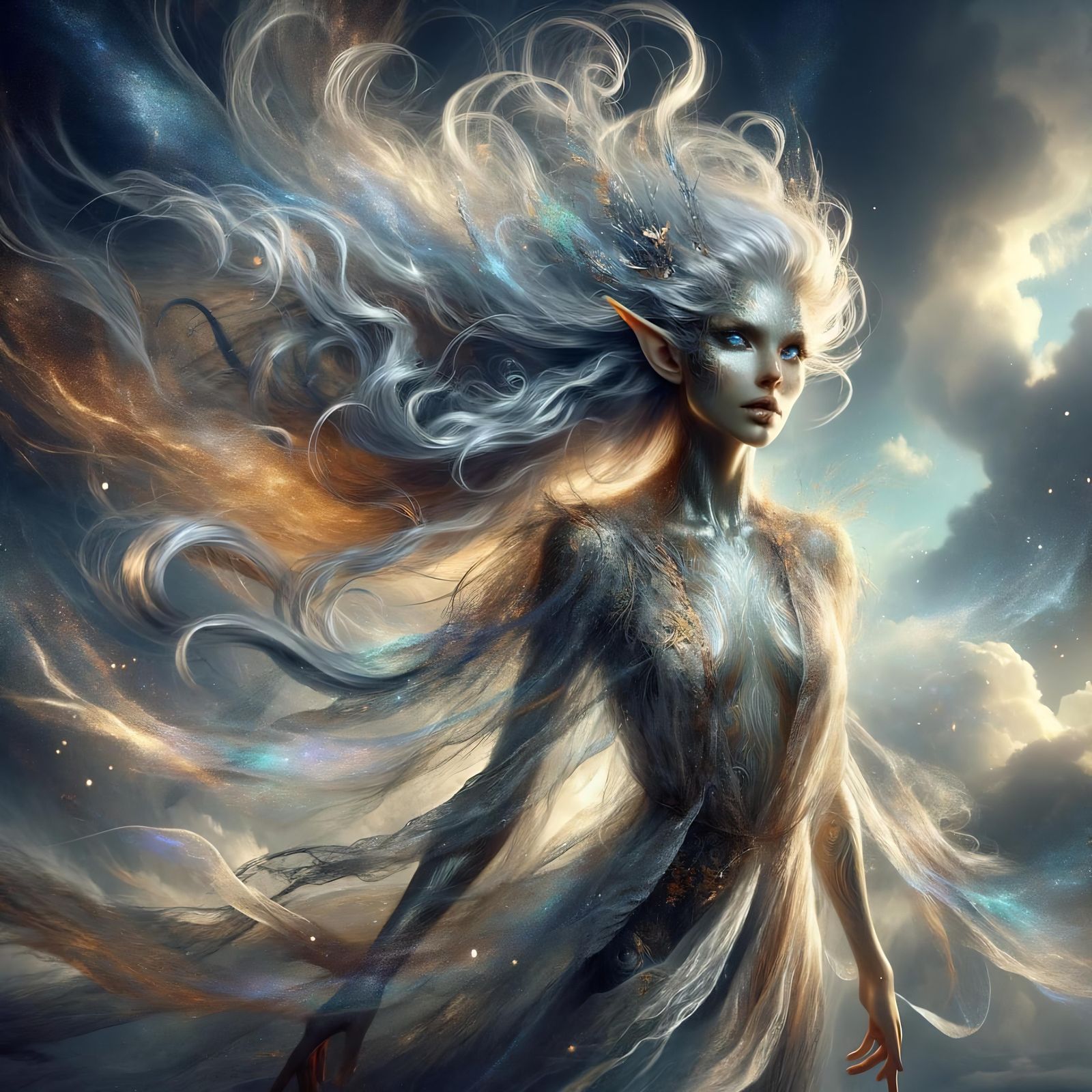 Ethereal Bralani: Celestial Elf on Mountaintop