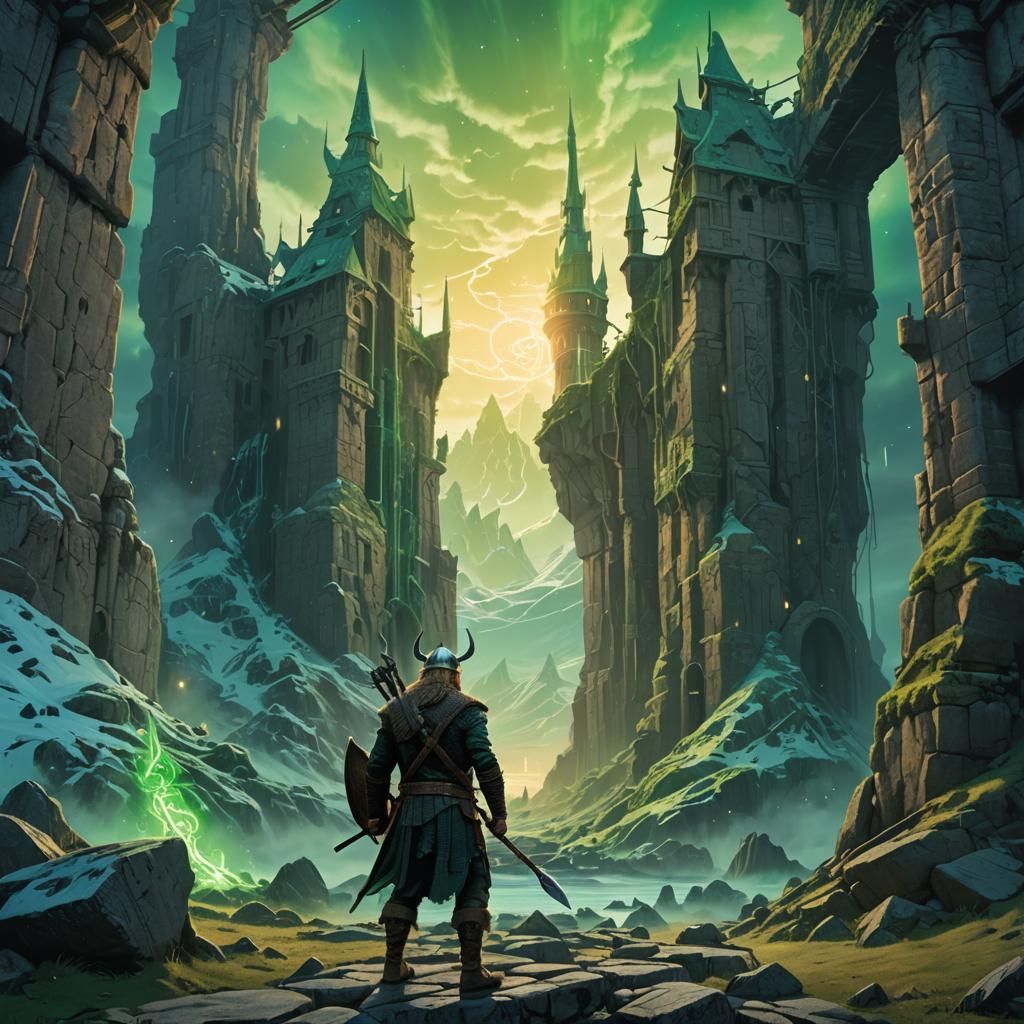 Viking Warrior in Mystical Norse Ruins