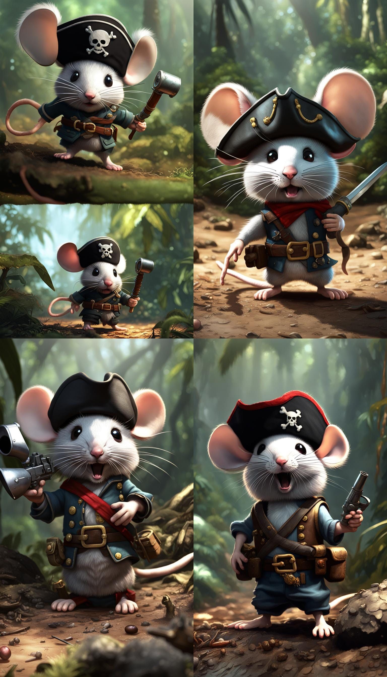 adorable fluffy mouse pirate eyepatch, Scene from Rambo movie, mouse with The granade in the jungle, explosion, action s...