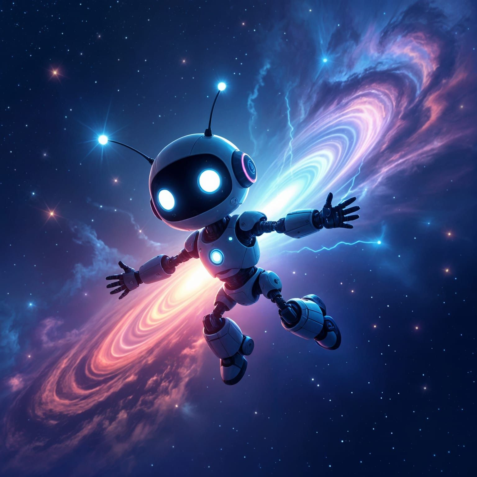 Small Electric Cosmic Creature with Robotic Limbs