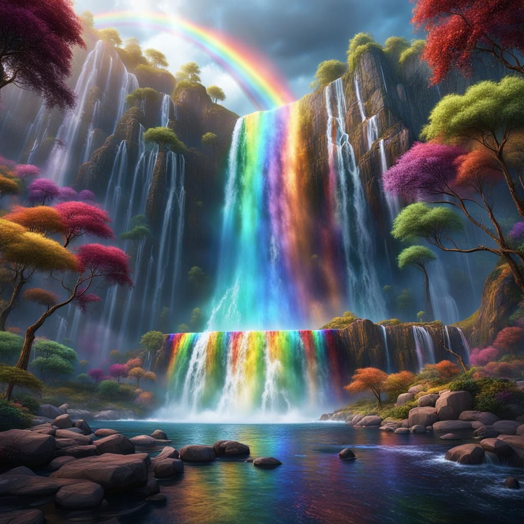 Magical Rainbow Waterfall in Fantasy Concept Art Style
