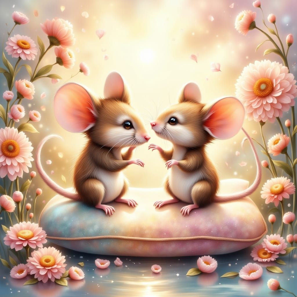 Whimsical Mice in a Pastel Paradise