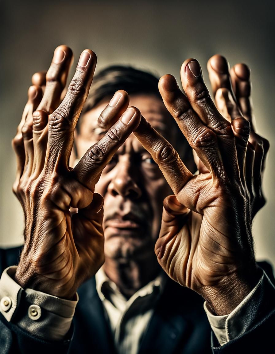 Surreal Photo of Man Confused by Extra Fingers