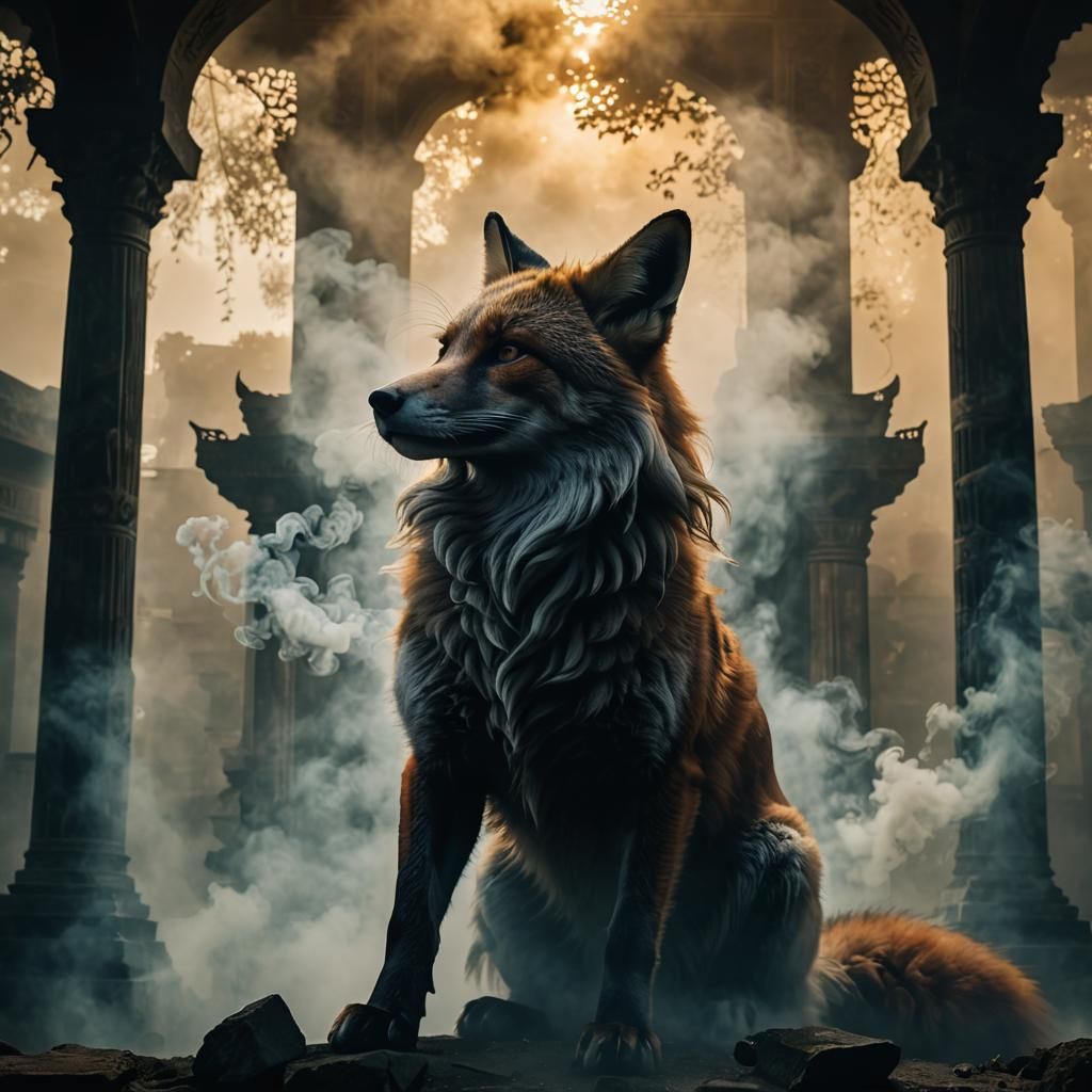 Majestic Fox Silhouette Formed From Astral Smoke Clouds