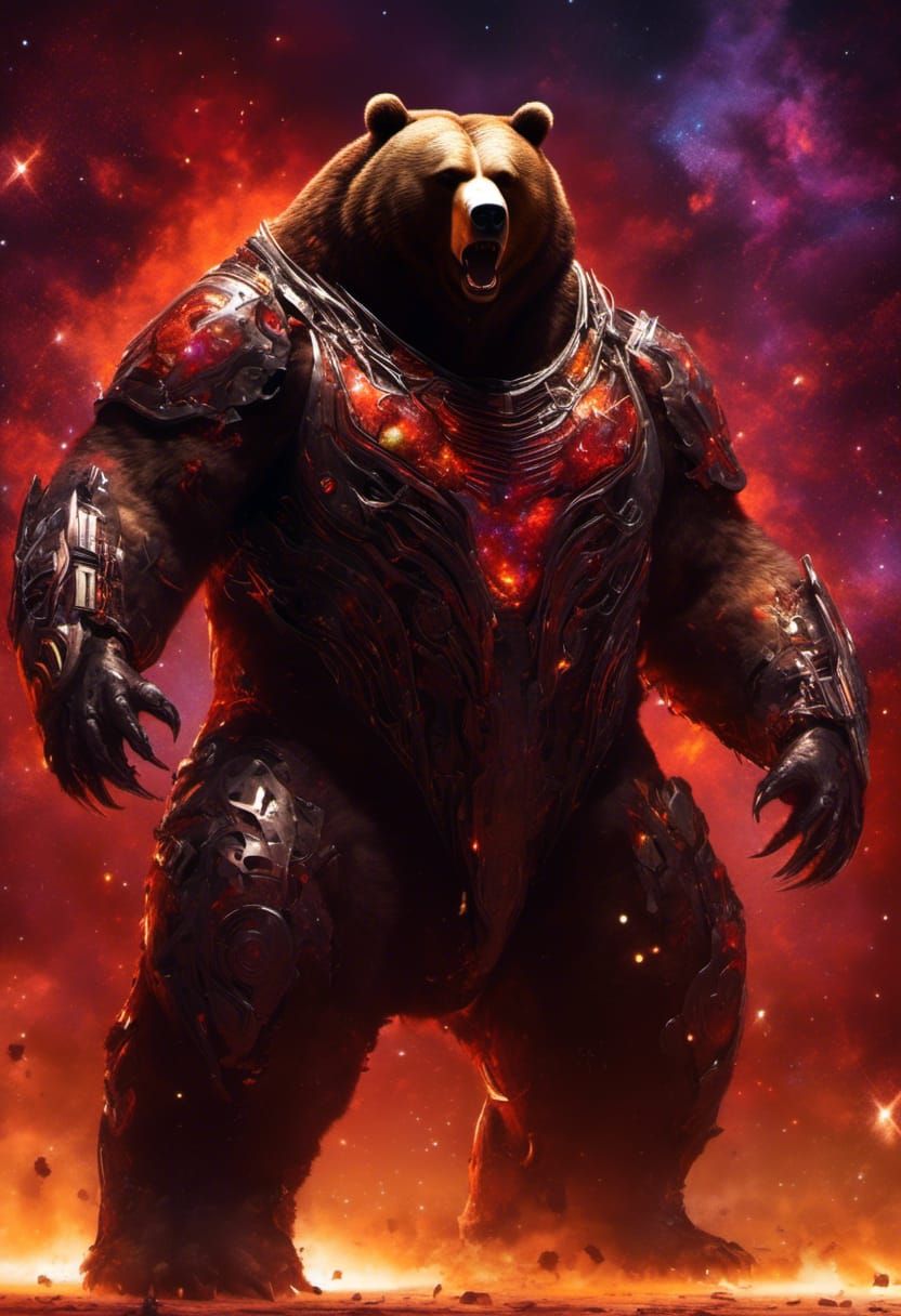 Ominous Armored Bear Portrait in Sinister Galaxy