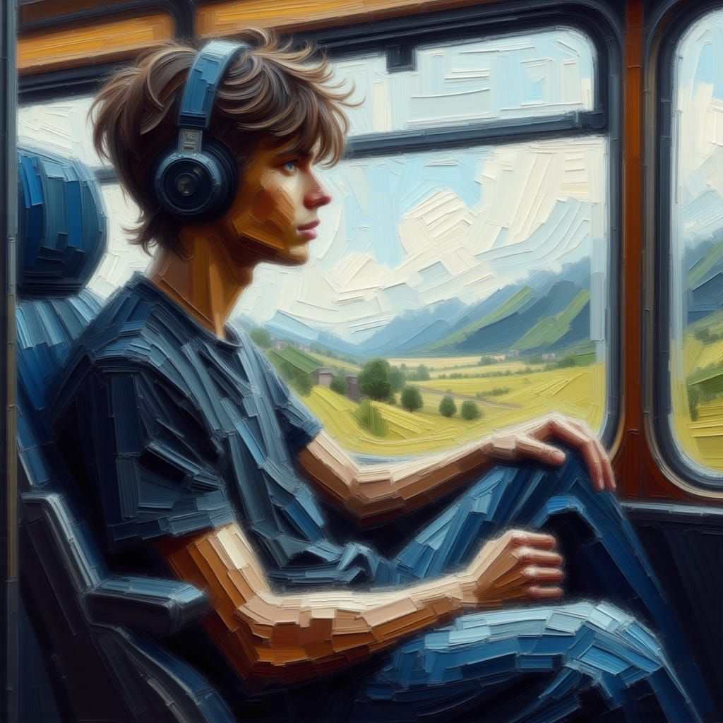 Melancholy Teen on Cumbrian Coach in Impasto Style