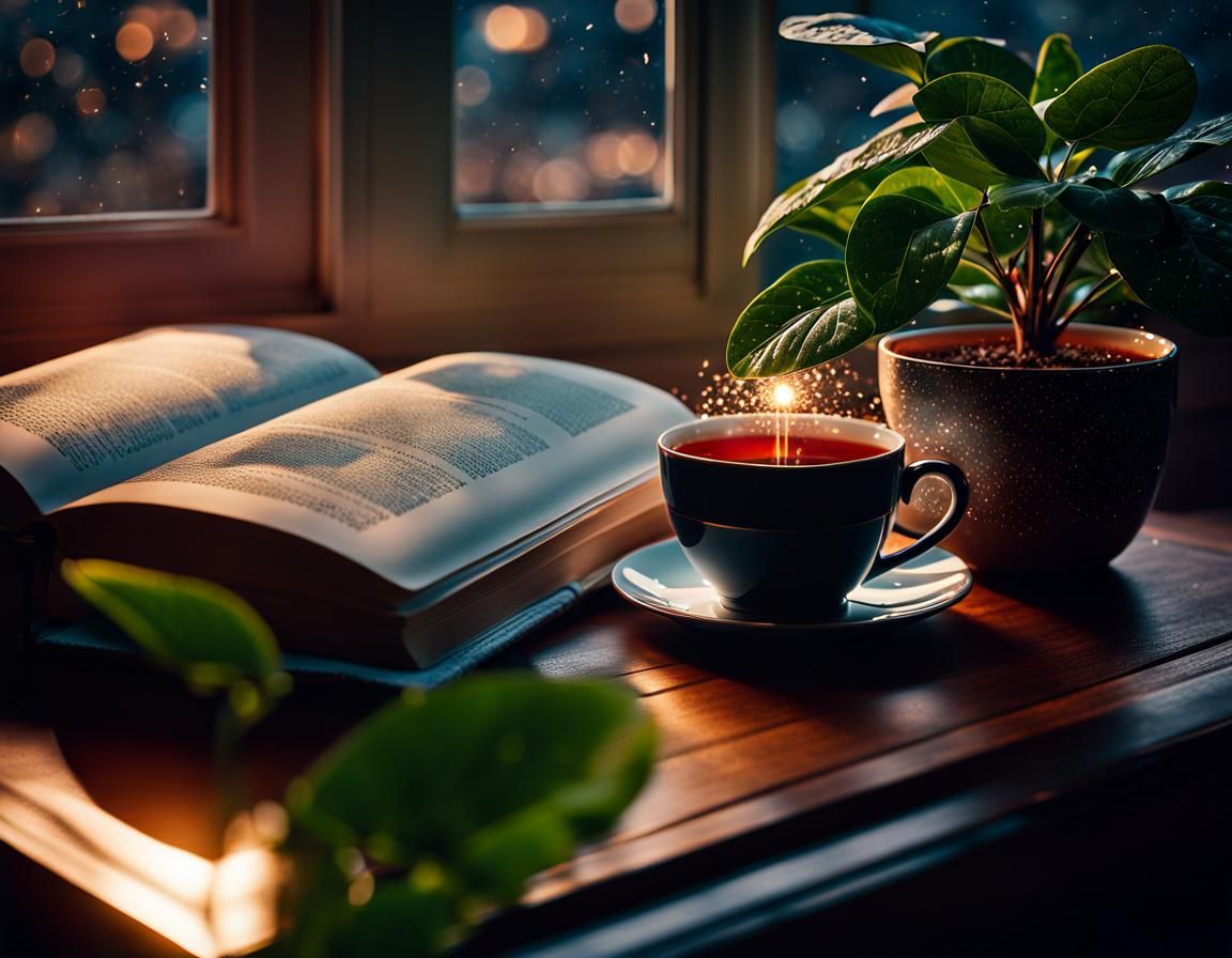 Evening Tea Still Life in Hyperrealistic Digital Art