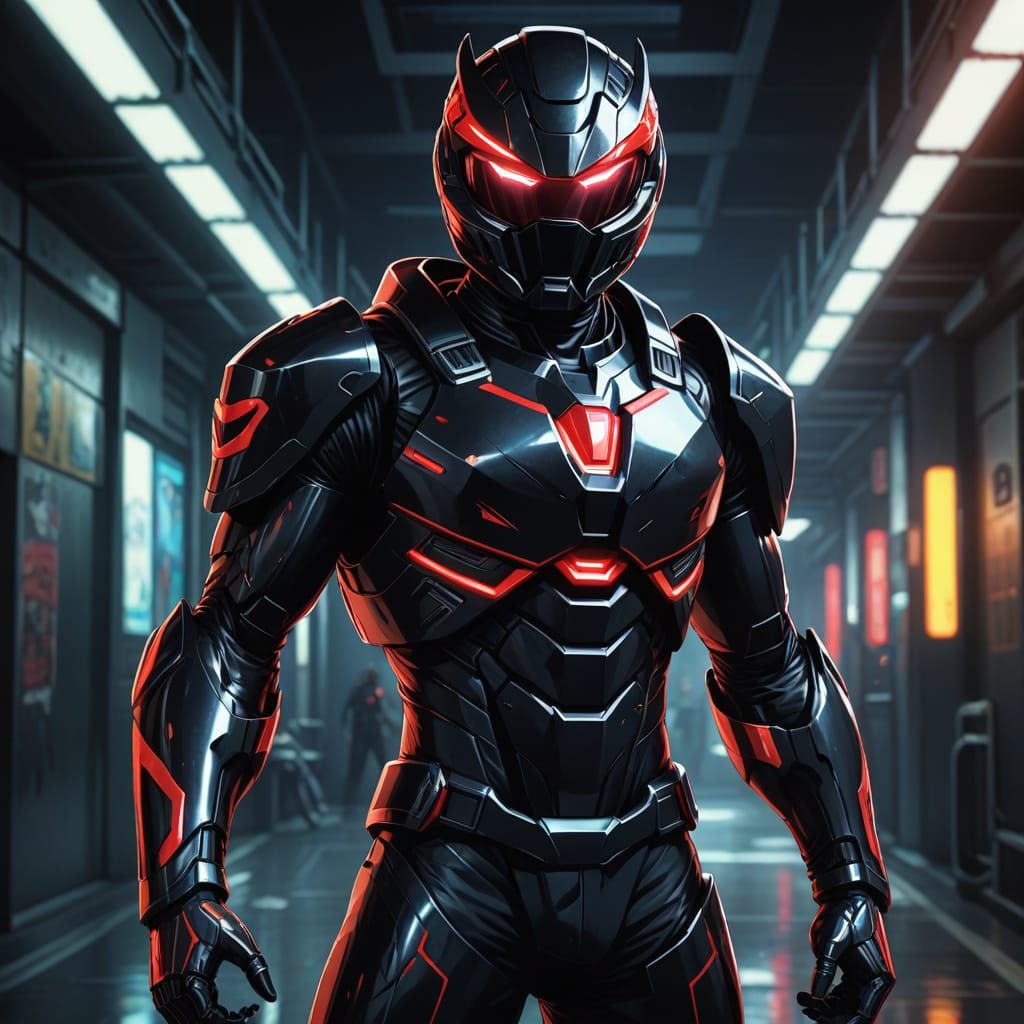 Cyberpunk Superhero in Epic Battle Pose