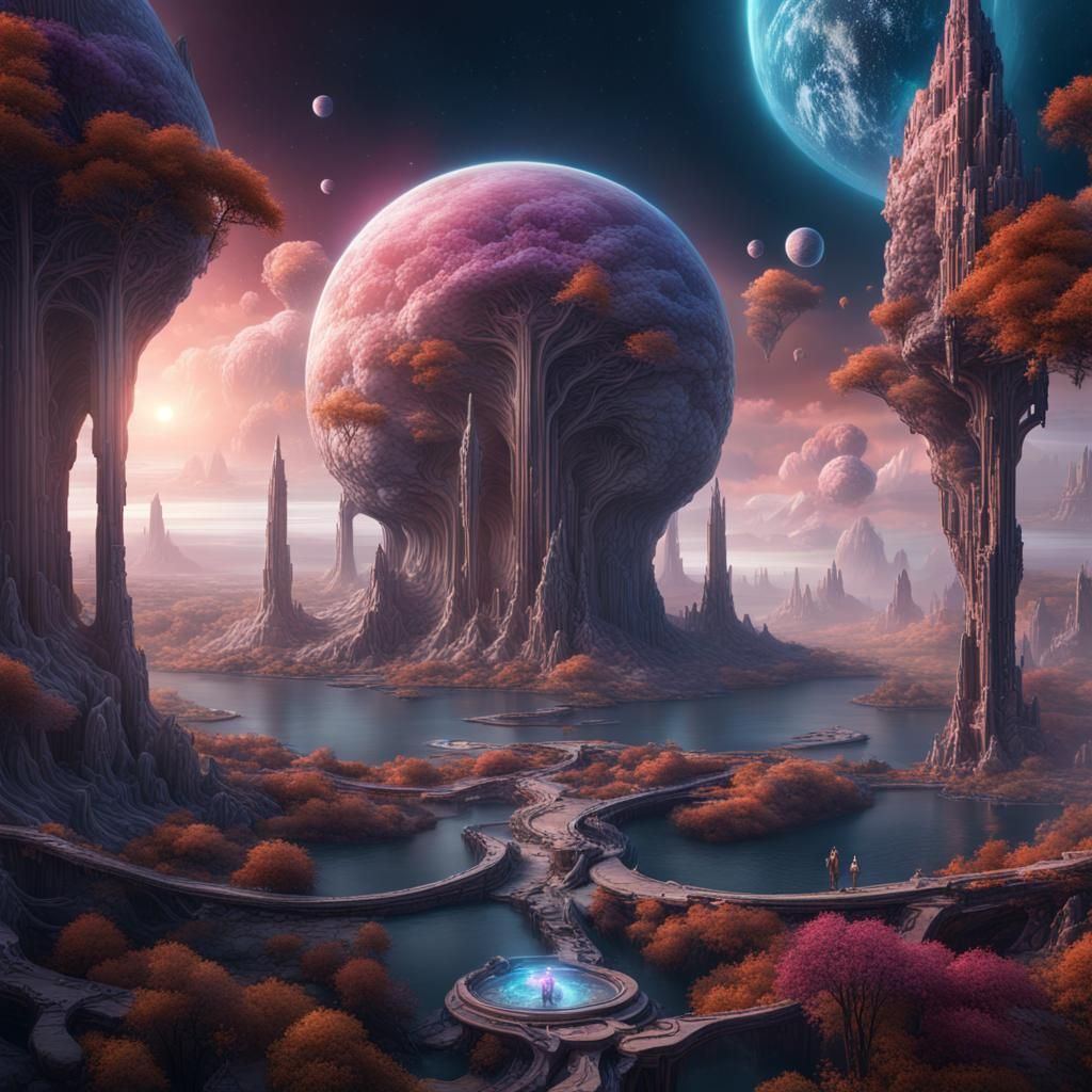 AI Mind Universe: Detailed Digital Matte Painting