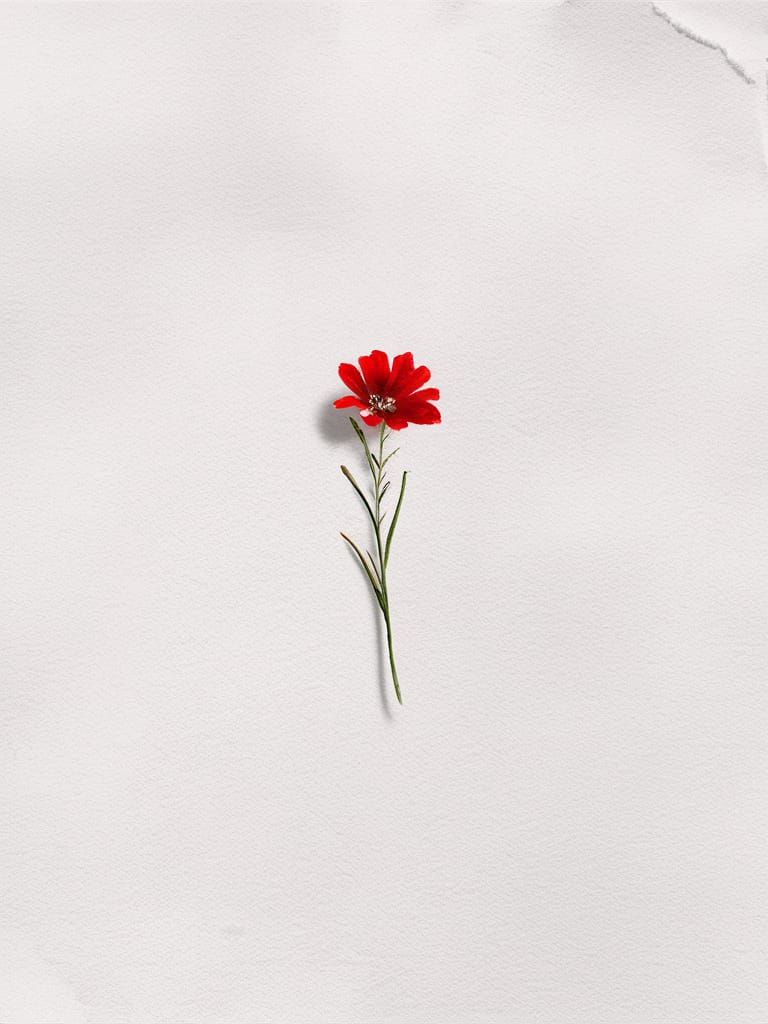 Single red wild flower on a white background