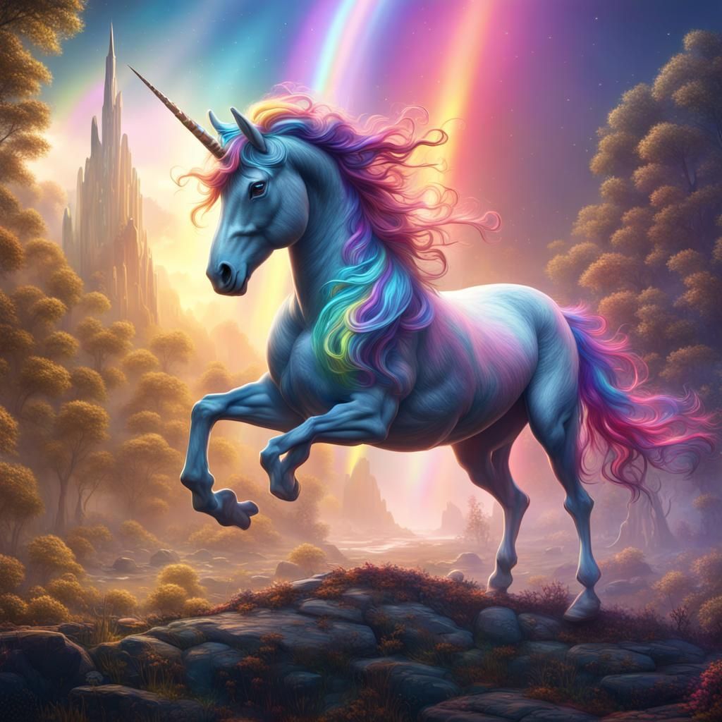 Rainbow Unicorn Star Power: Detailed Matte Painting