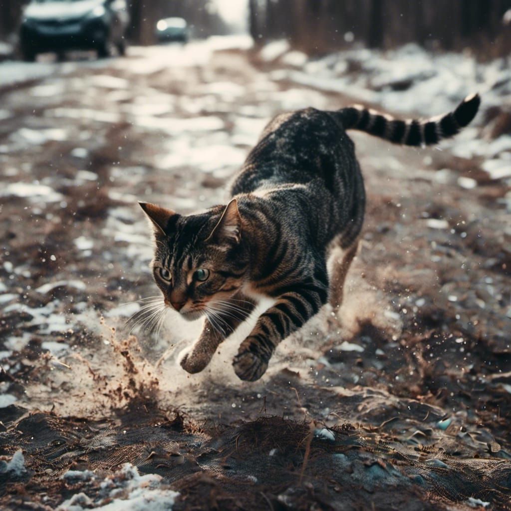 Energetic Cat Leaps in Playful Frenzy