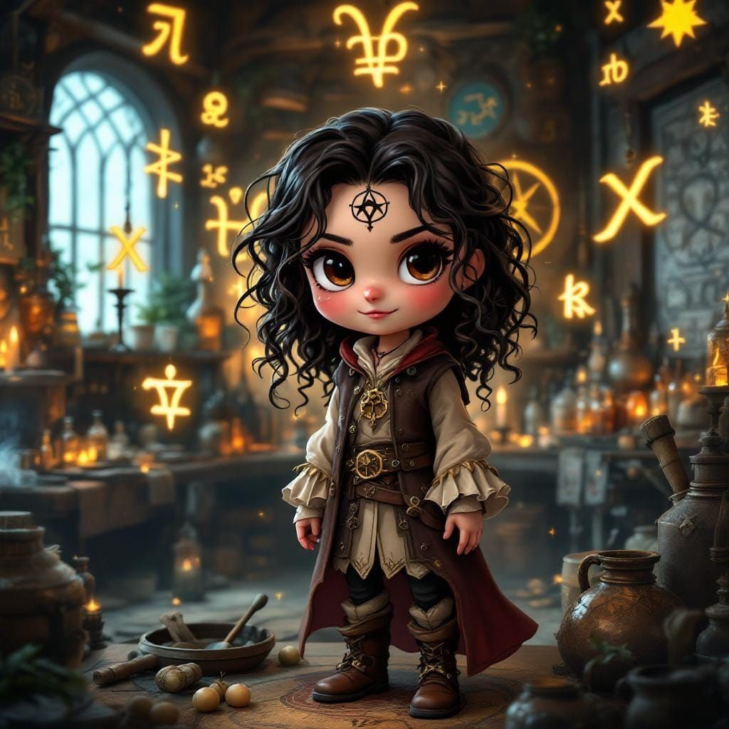 Chibi Apothecary in Alchemy Lab, Oil Painting Style