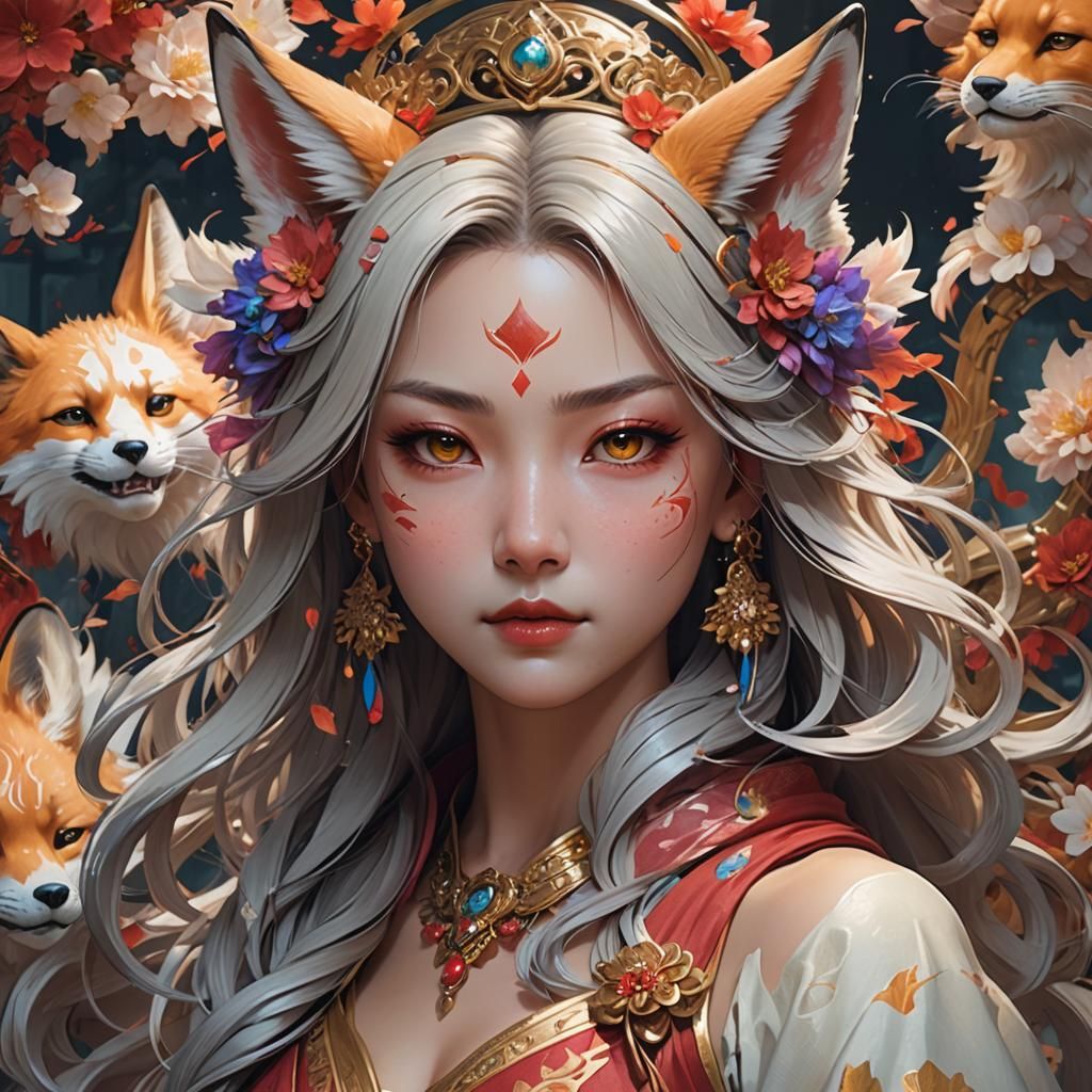 Kitsune Princess Portrait in Detailed Digital Art