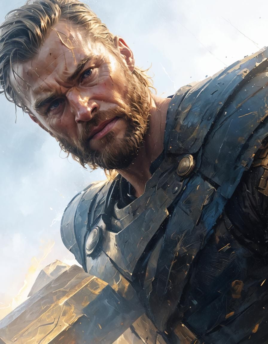Thor, God of Thunder, in Oil Painting Style