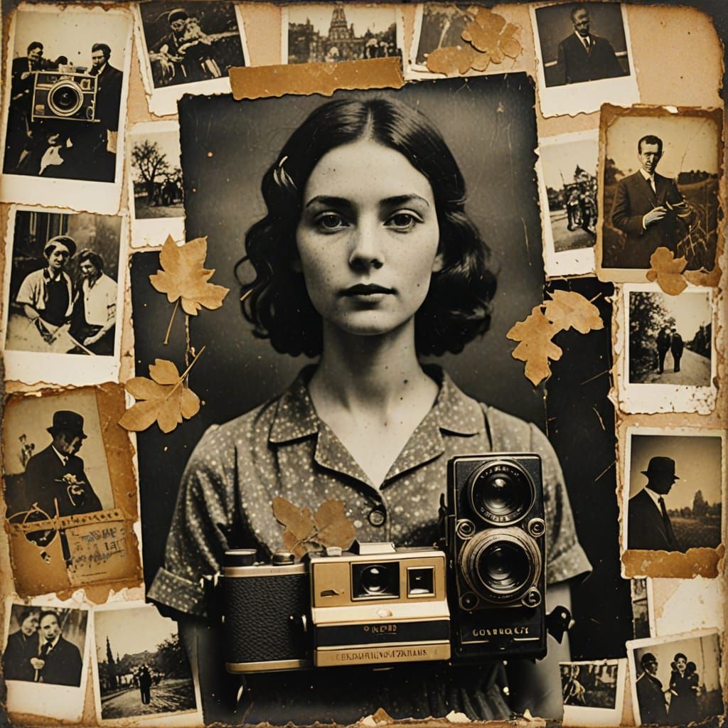 Vintage Camera Collage in Mixed Media Style