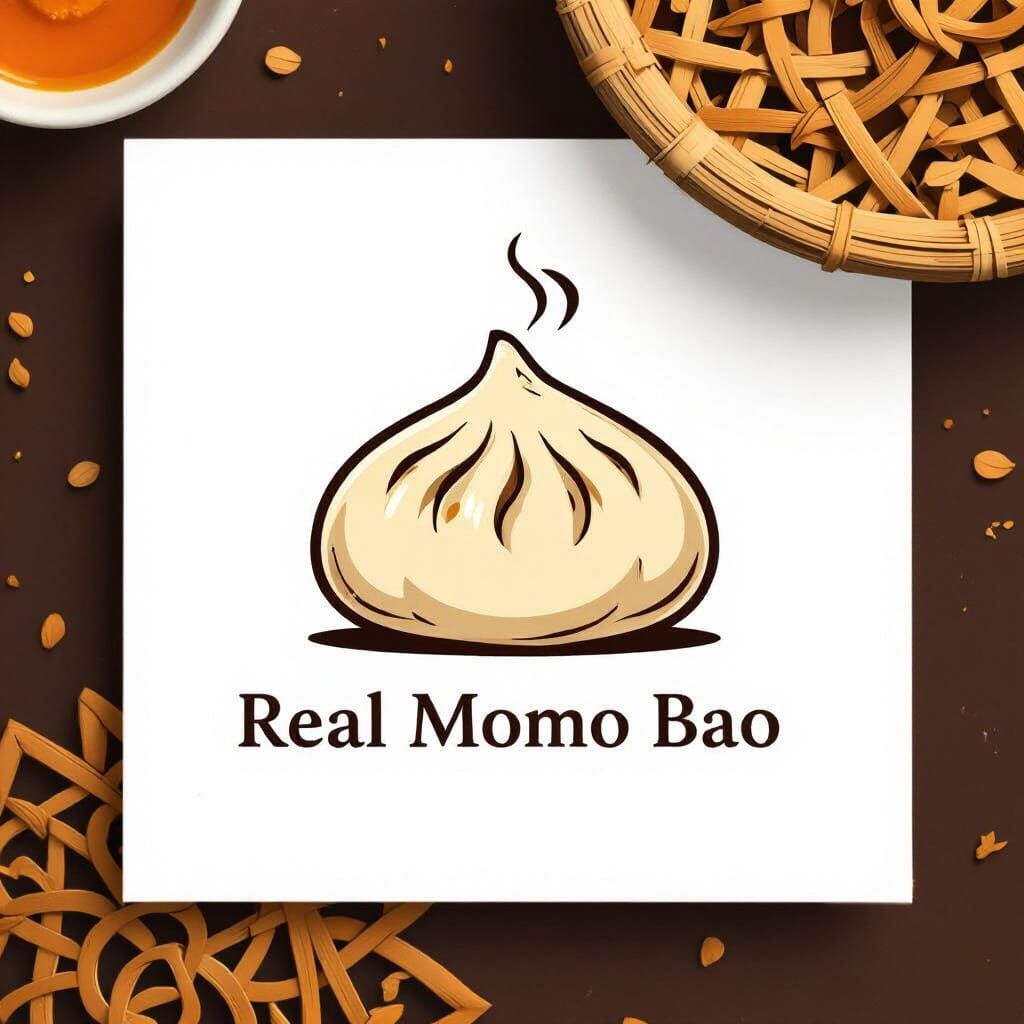 Real Momo Bao Logo: Indian Inspired Steamed Bun Design