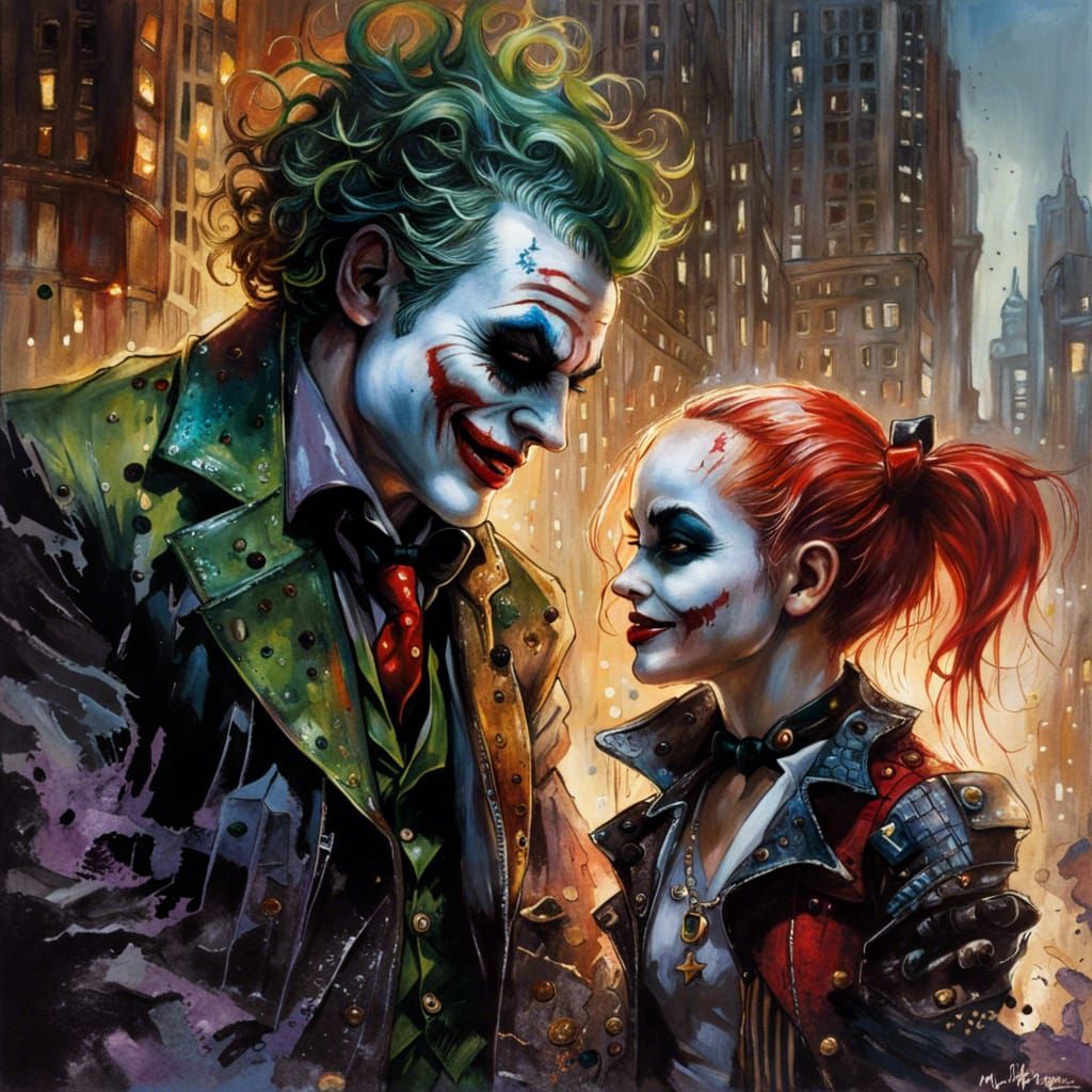 Joker and Harley Quinn in Dark Fantasy Style