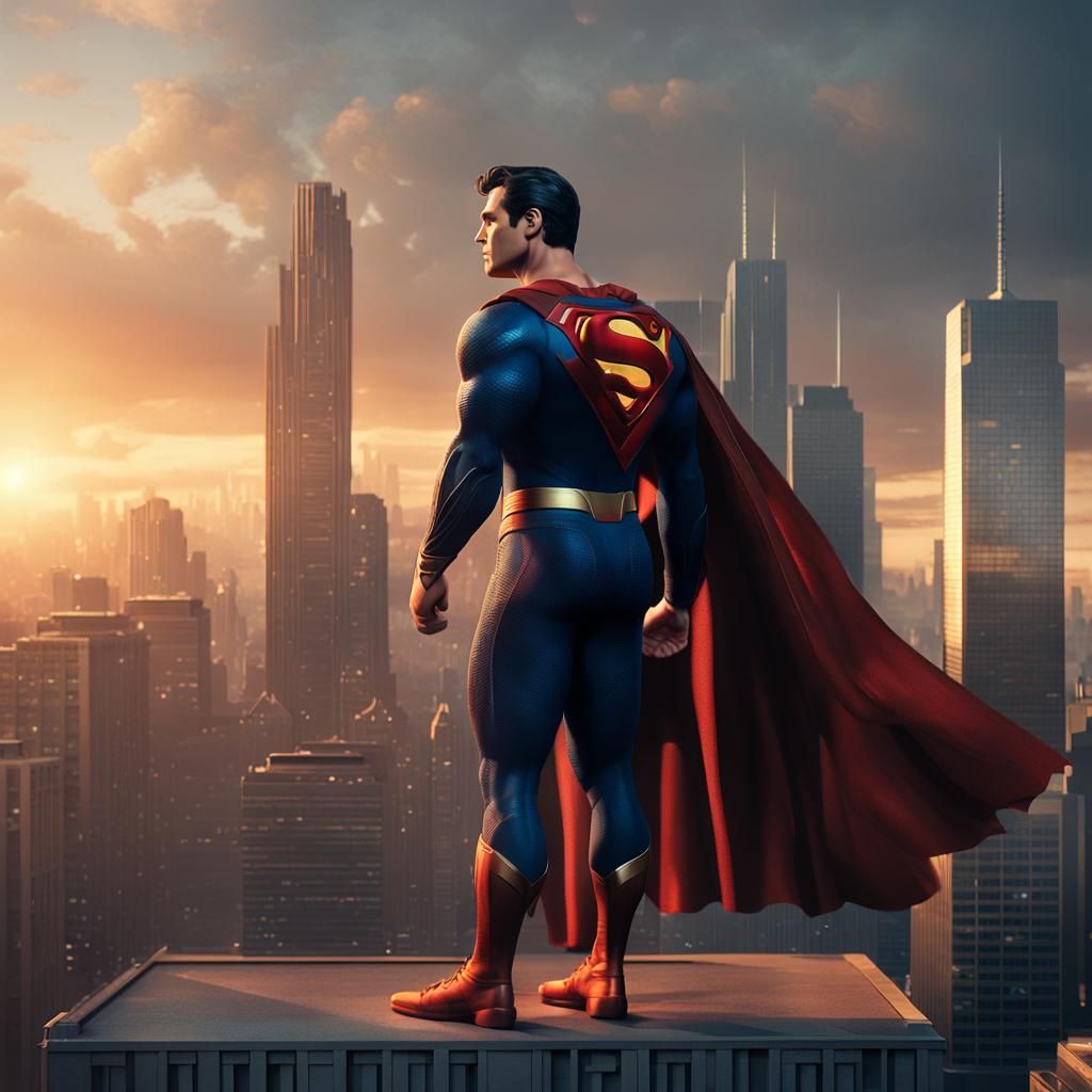 Superman Concept Art on Skyscraper at Sunset