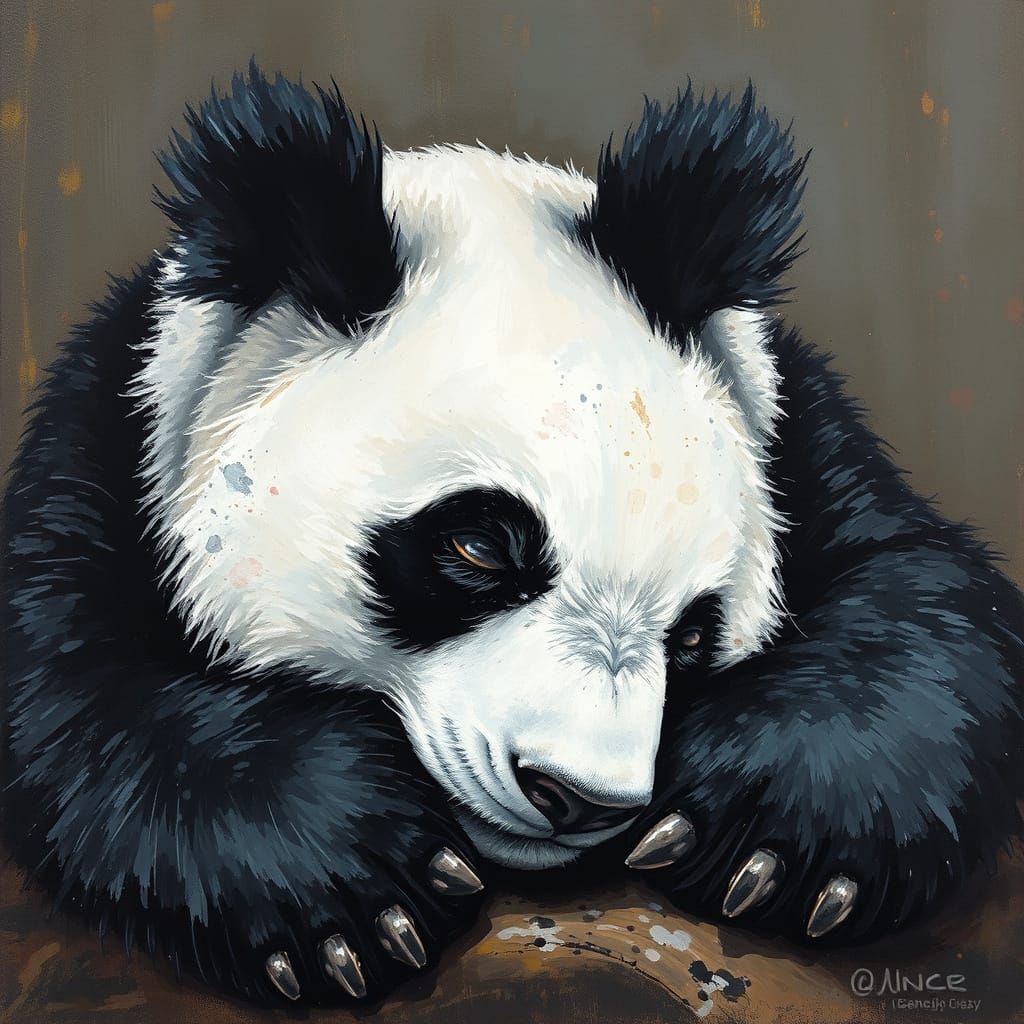 Surrealistic Panda Masterpiece in Impressionist Style