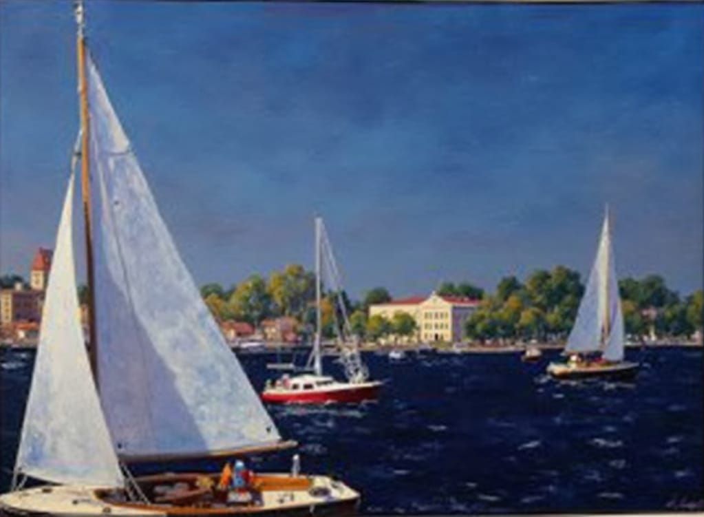 Annapolis Harbor Framed by Sailboat and Statehouse