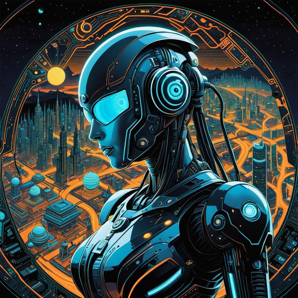 Futuristic Sci-Fi Map in Inkpunk Minimalism