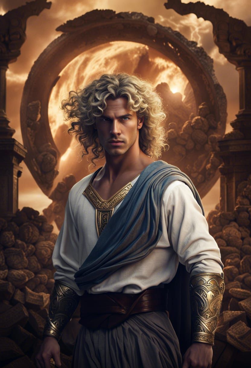 Greek God Amidst Sun Storm, Digital Art