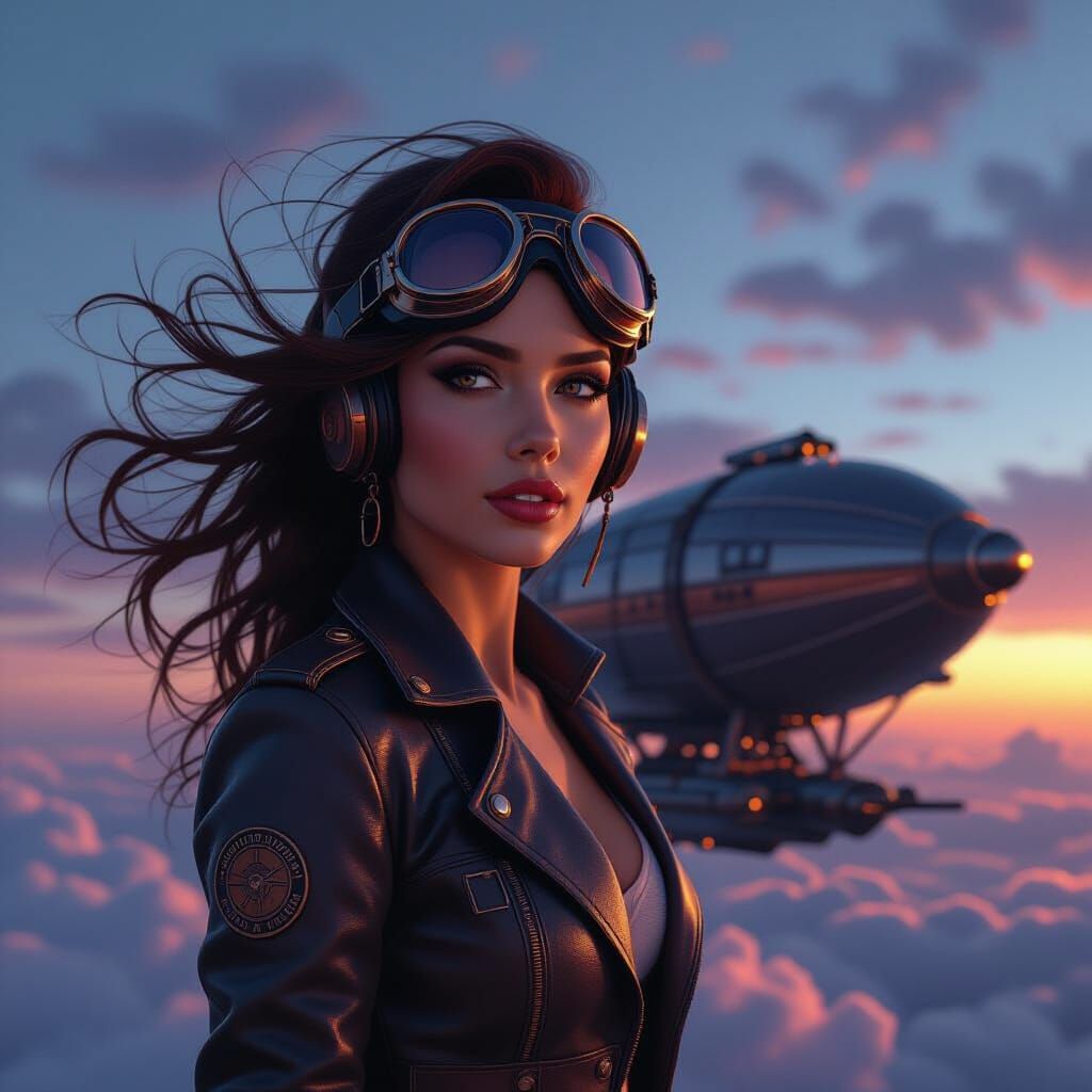 Steampunk Zeppelin Glitch Art at Dusk