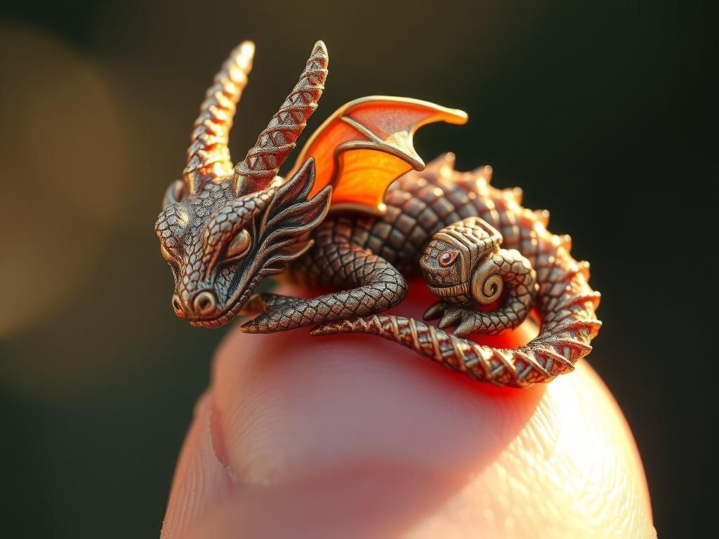 Miniature Jeweled Dragon Asleep on Finger
