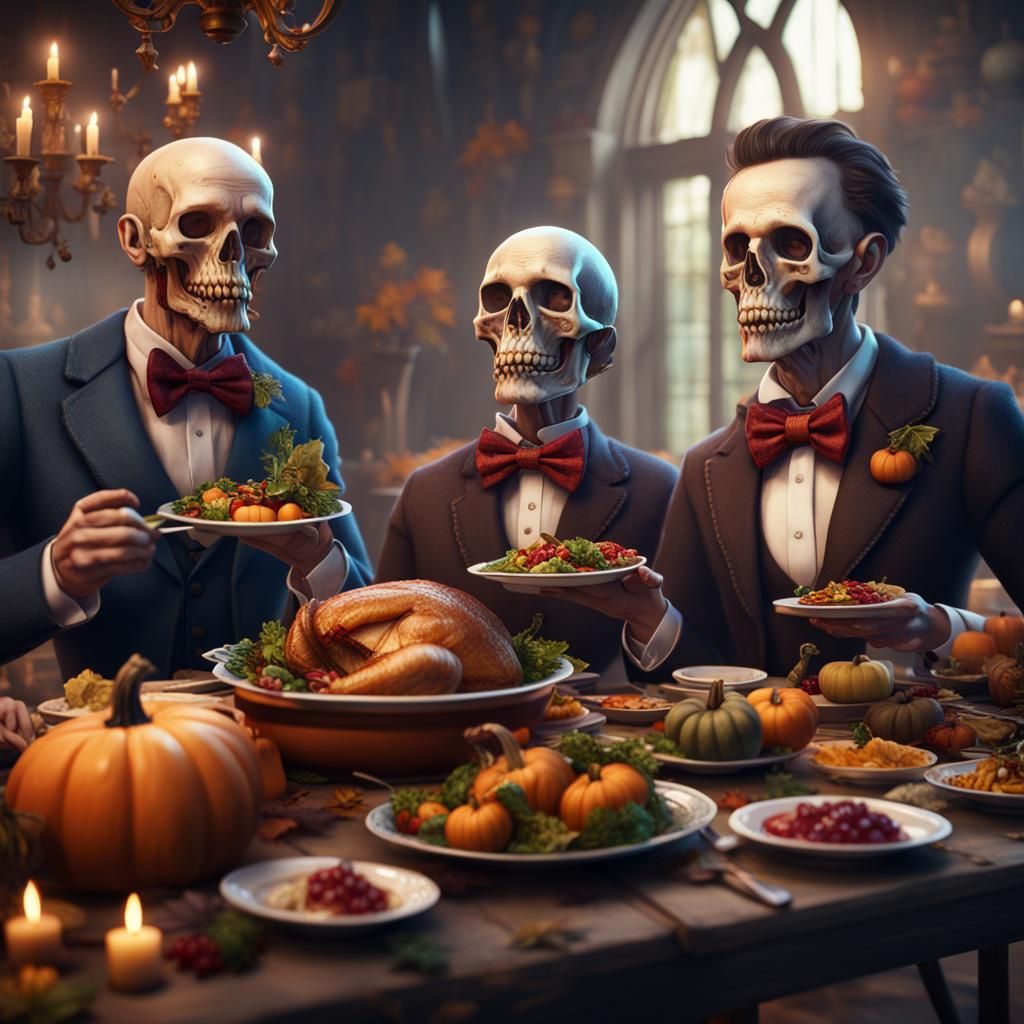 Thanksgiving Feast: Detailed Matte Painting with Bow Ties