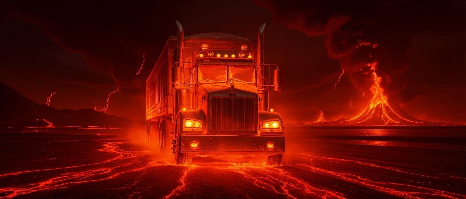 Kenworth W900 Truck Driving Through Lava