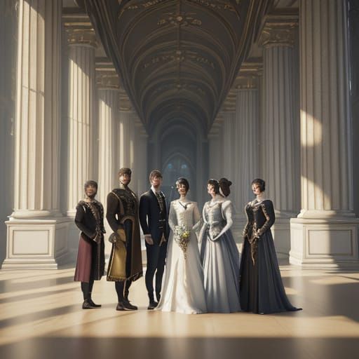 Regal Family Portrait in Ornate Hall