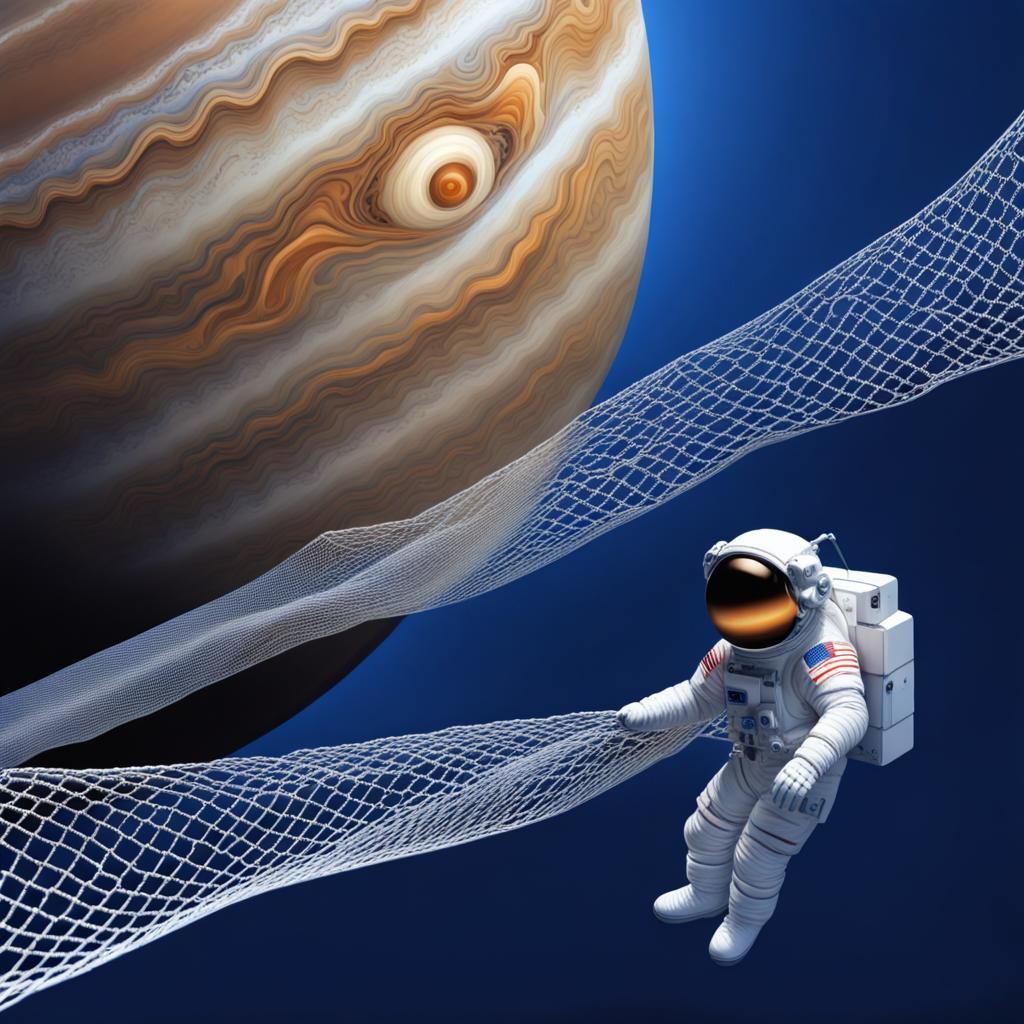 Astronaut Catches Jupiter in Blue Lace Net