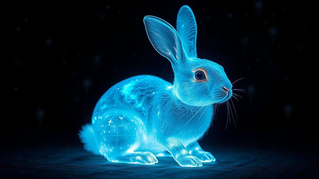 Bioluminescent Rabbit Radiates in Hypnotic Opalescent Hues