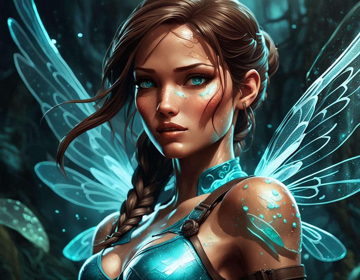 Lara Croft as Winx Fairy with Bioluminescent Wings