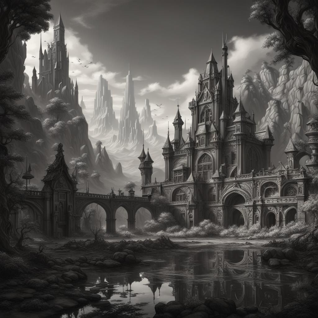 Detailed Retro Monochrome Art in Deep Color