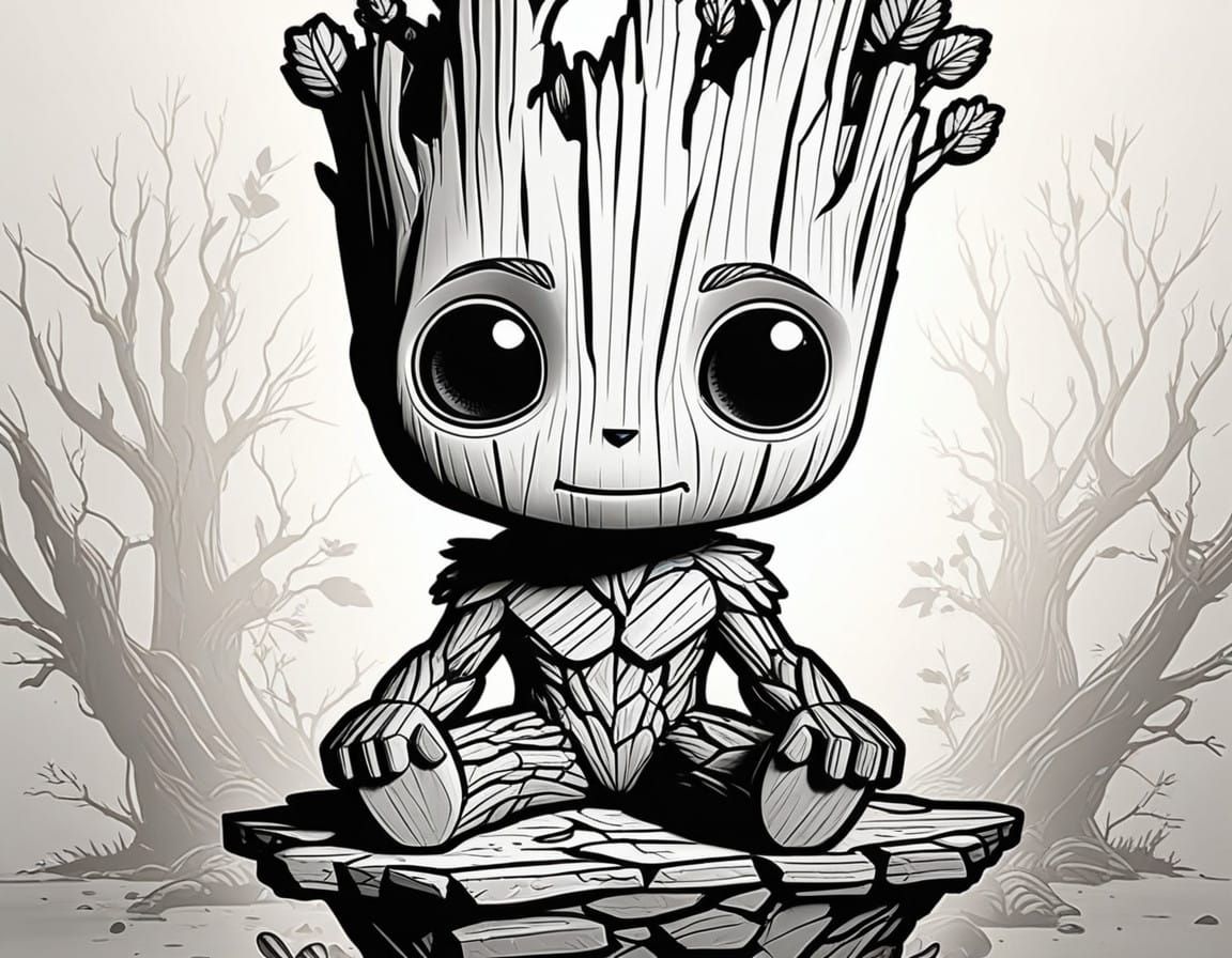 Chibi Groot Masterpiece in Alcoholic Ink Style