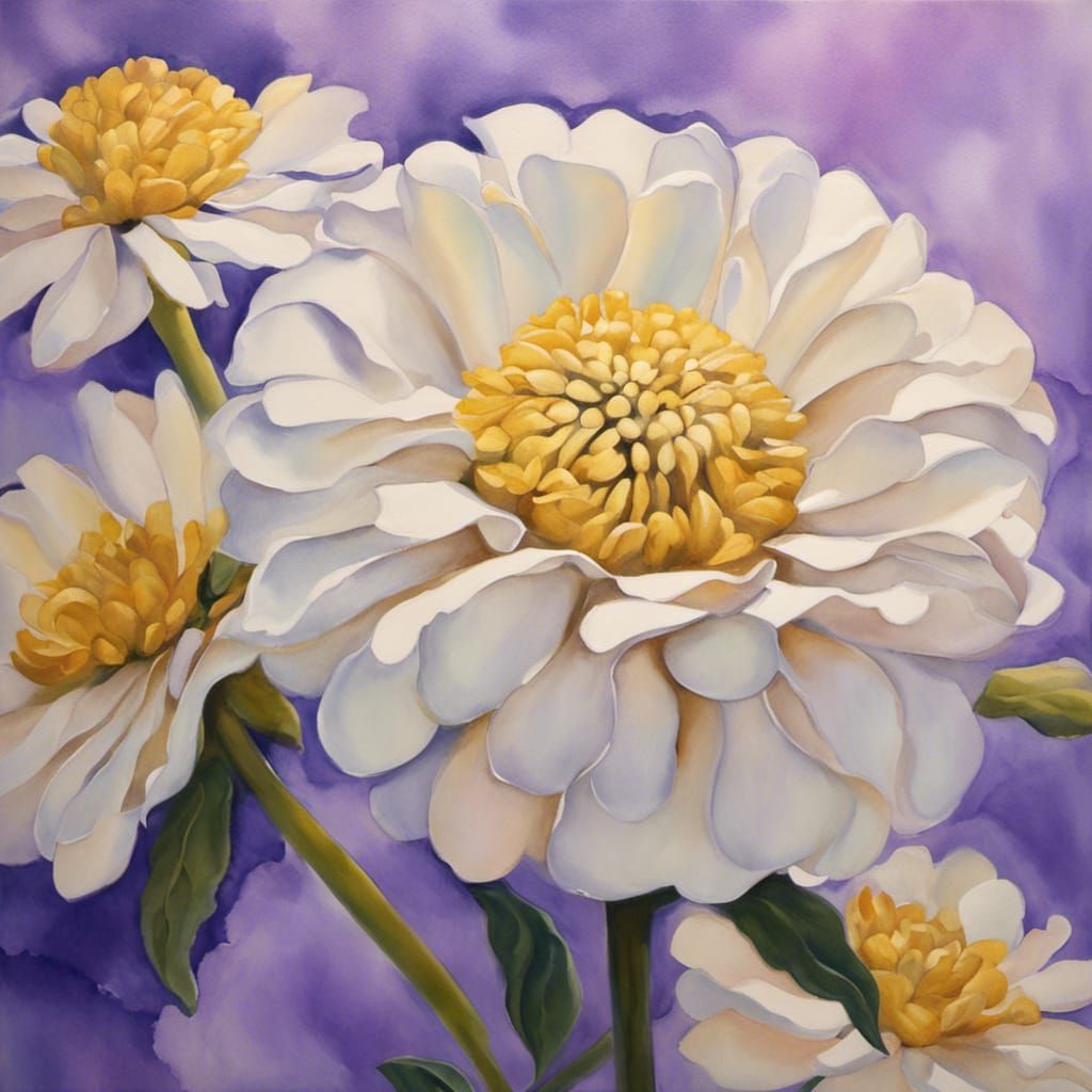 Zinnias in Oil Painting Style with Dynamic Lighting