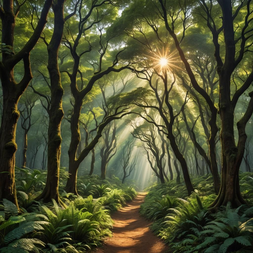 Lush Forest Landscape with Sunlight