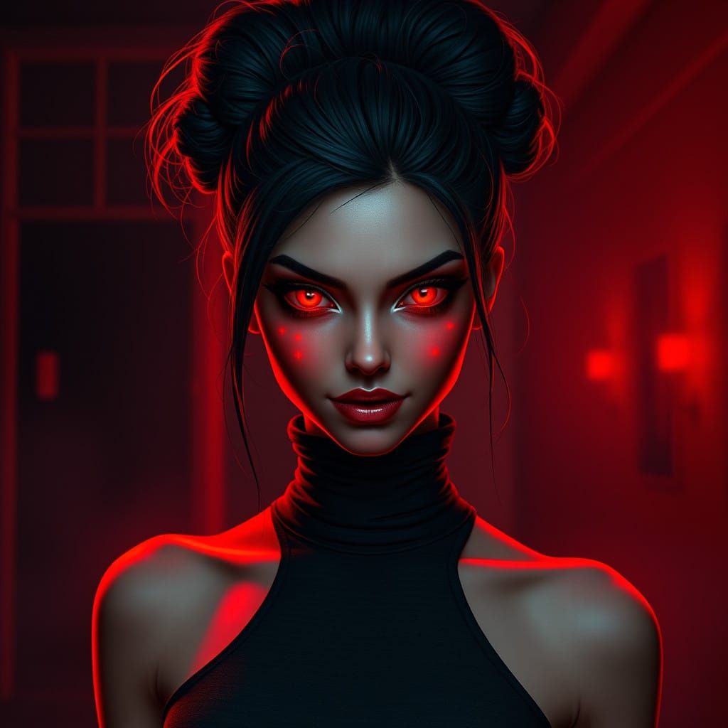 Sultry Dark Fantasy in Ethereal Red Glow
